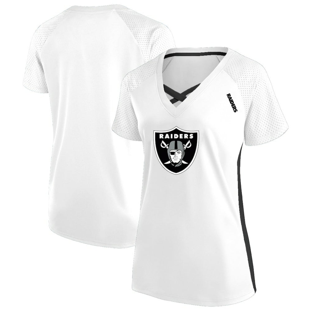 Las Vegas Raiders Women's Plus Size Glitter Lace-Up V- Neck T-Shirt - White - Fanatics