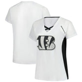 Cincinnati Bengals Women's Plus Size Glitter Lace-Up V- Neck T-Shirt - White - Fanatics