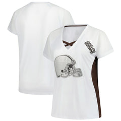 Cleveland Browns Women's Plus Size Glitter Lace-Up V- Neck T-Shirt - White - Fanatics