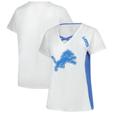 Detroit Lions Women's Plus Size Glitter Lace-Up V- Neck T-Shirt - White - Fanatics