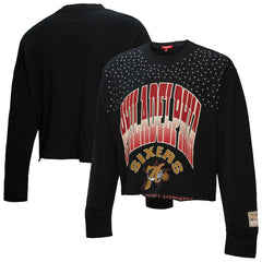 Mitchell & Ness Philadelphia 76ers Women's Hardwood Classics Studded Boxy Cropped Long Sleeve T-Shirt Black