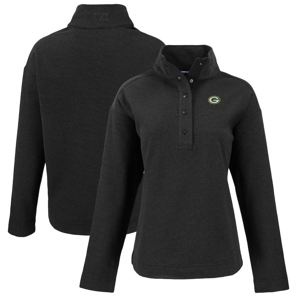 Green Bay Packers Cutter & Buck Women's Hunts Point Eco Half-Snap Sweatshirt - Black - NFL