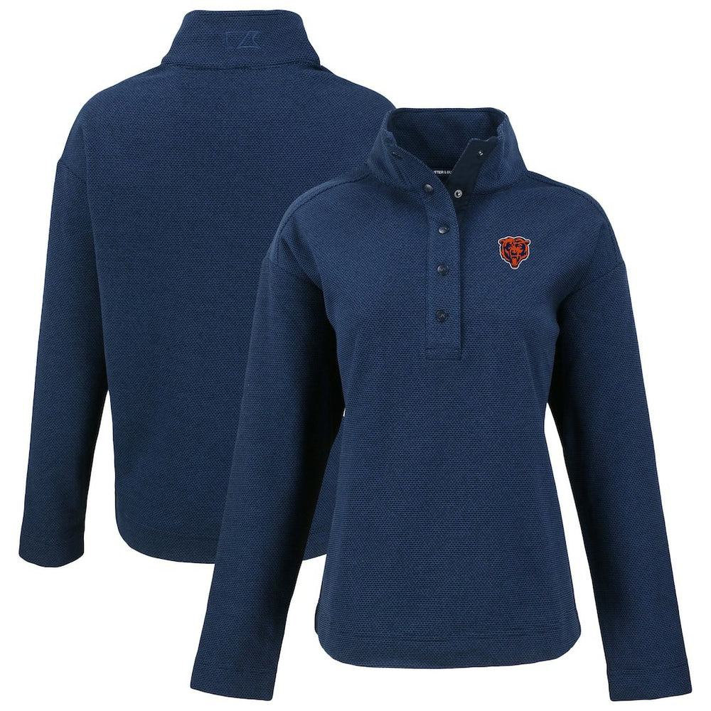 Chicago Bears Cutter & Buck Women's Hunts Point Eco Half-Snap Sweatshirt - Navy - NFL