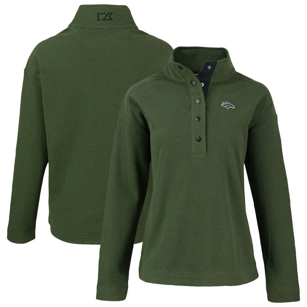Denver Broncos Cutter & Buck Women's Hunts Point Eco Half-Snap Sweatshirt - Green - NFL