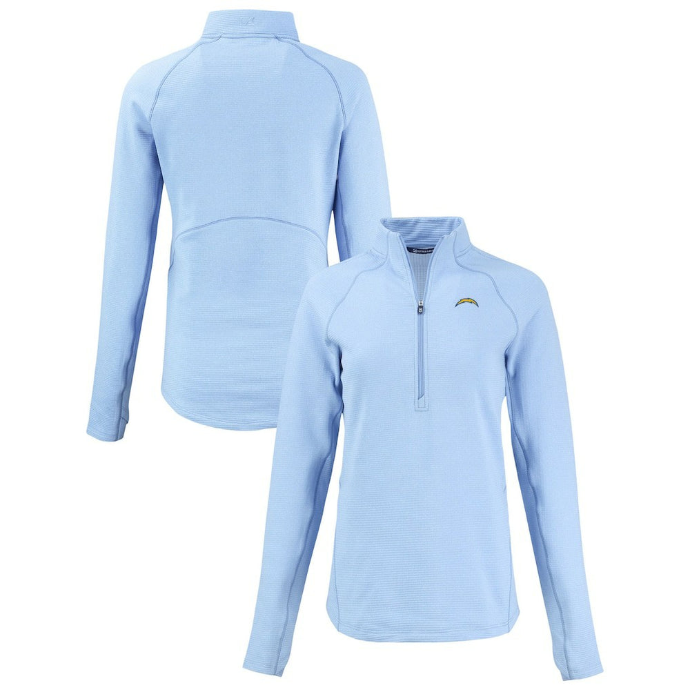 Los Angeles Chargers Cutter & Buck Women's Peshastin Eco Fleece Recycled Tri-Blend Raglan Half-Zip Jacket - Heather Powder Blue - NFL