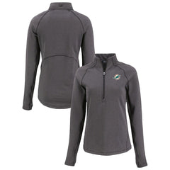 Miami Dolphins Cutter & Buck Women's Peshastin Eco Fleece Recycled Tri-Blend Raglan Half-Zip Jacket - Heather Black - NFL