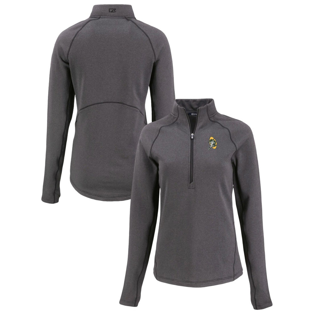 Green Bay Packers Cutter & Buck Women's Peshastin Eco Fleece Recycled Tri-Blend Raglan Half-Zip Jacket - Heather Black - NFL