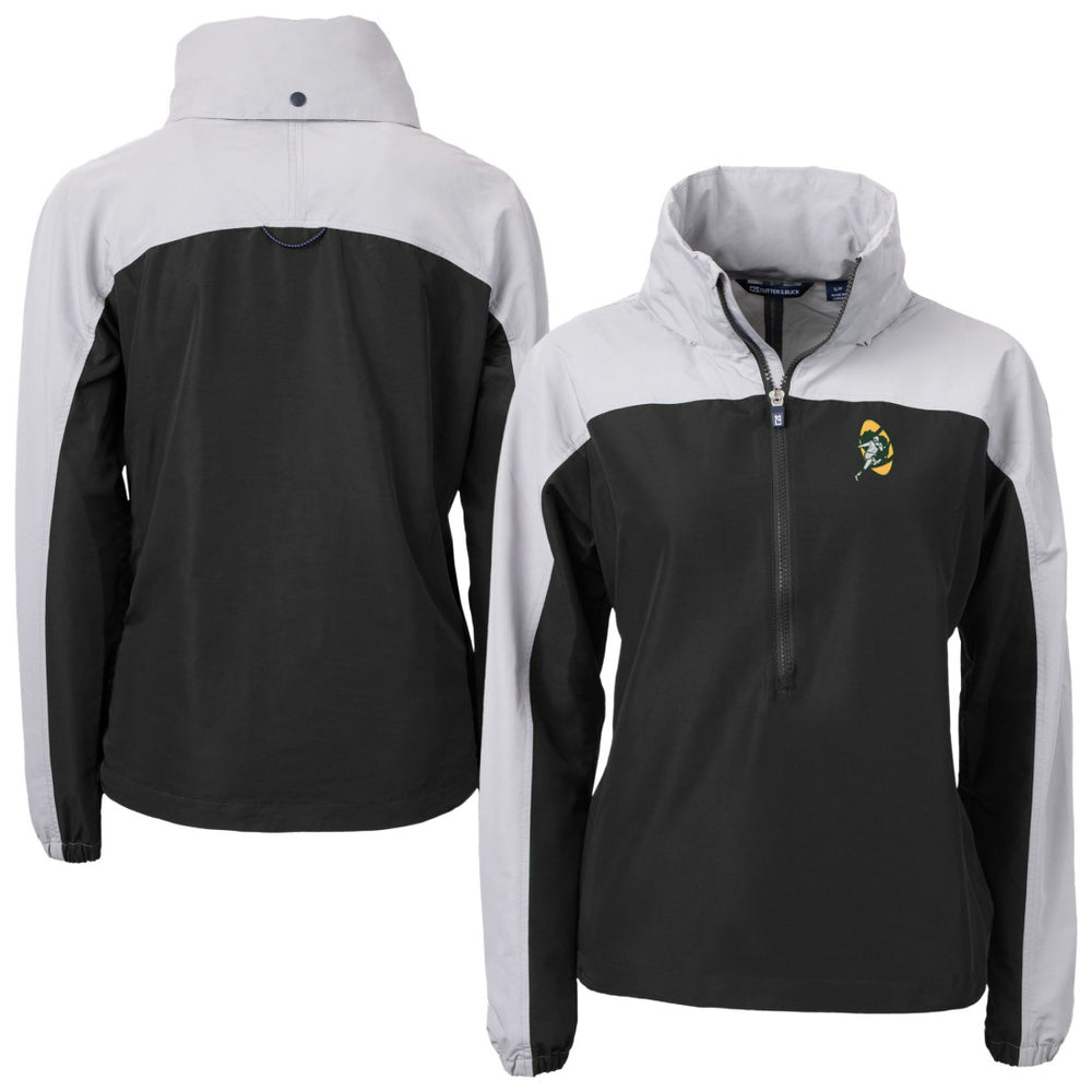 Green Bay Packers Cutter & Buck Women's Charter Eco Recycled Half-Zip Hooded Anorak Jacket - Black - NFL