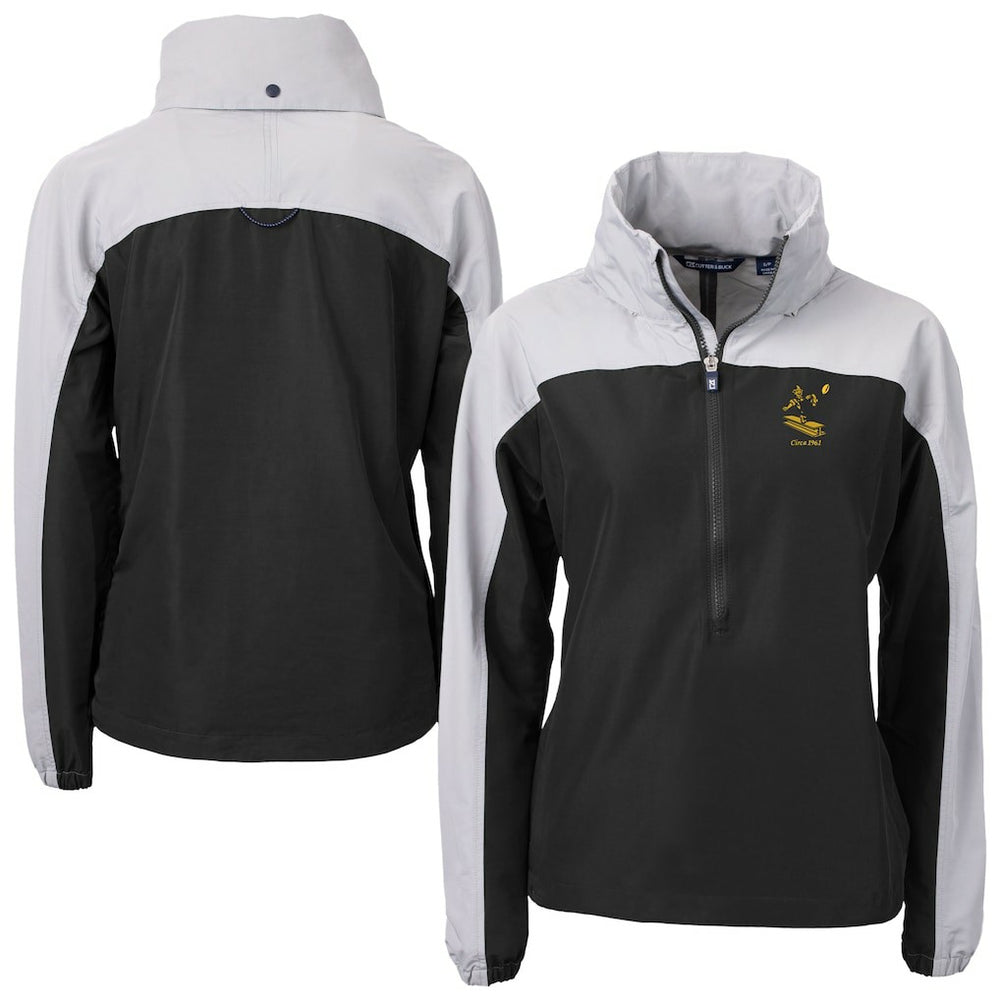 Pittsburgh Steelers Cutter & Buck Women's Charter Eco Recycled Half-Zip Hooded Anorak Jacket - Black - NFL