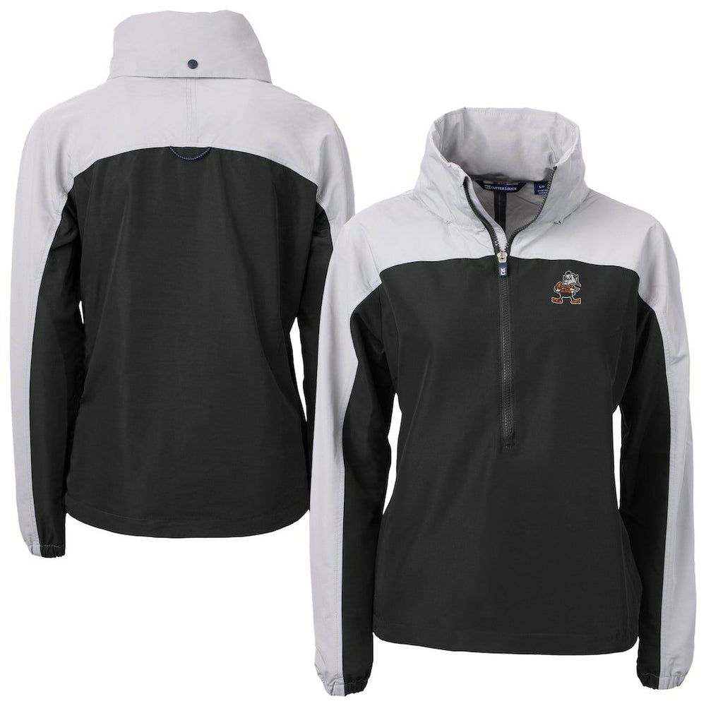 Cleveland Browns Cutter & Buck Women's Charter Eco Recycled Half-Zip Hooded Anorak Jacket - Black - NFL
