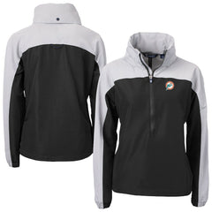 Miami Dolphins Cutter & Buck Women's Charter Eco Recycled Half-Zip Hooded Anorak Jacket - Black - NFL
