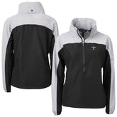 New Orleans Saints Cutter & Buck Women's Charter Eco Recycled Half-Zip Hooded Anorak Jacket - Black - NFL