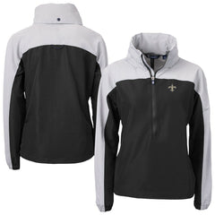 New Orleans Saints Cutter & Buck Women's Charter Eco Recycled Half-Zip Hooded Anorak Jacket - Black - NFL
