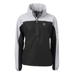 New Orleans Saints Cutter & Buck Women's Charter Eco Recycled Half-Zip Hooded Anorak Jacket - Black - NFL