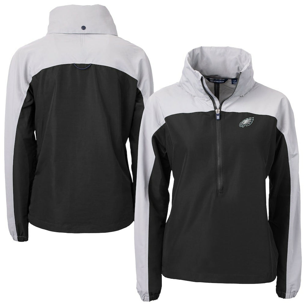 Philadelphia Eagles Cutter & Buck Women's Charter Eco Recycled Half-Zip Hooded Anorak Jacket - Black - NFL