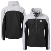 Pittsburgh Steelers Cutter & Buck Women's Charter Eco Recycled Half-Zip Hooded Anorak Jacket - Black - NFL