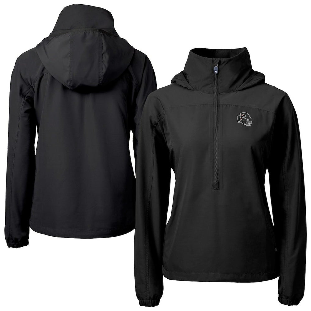 Atlanta Falcons Cutter & Buck Women's Charter Eco Recycled Half-Zip Hooded Anorak Jacket - Black - NFL