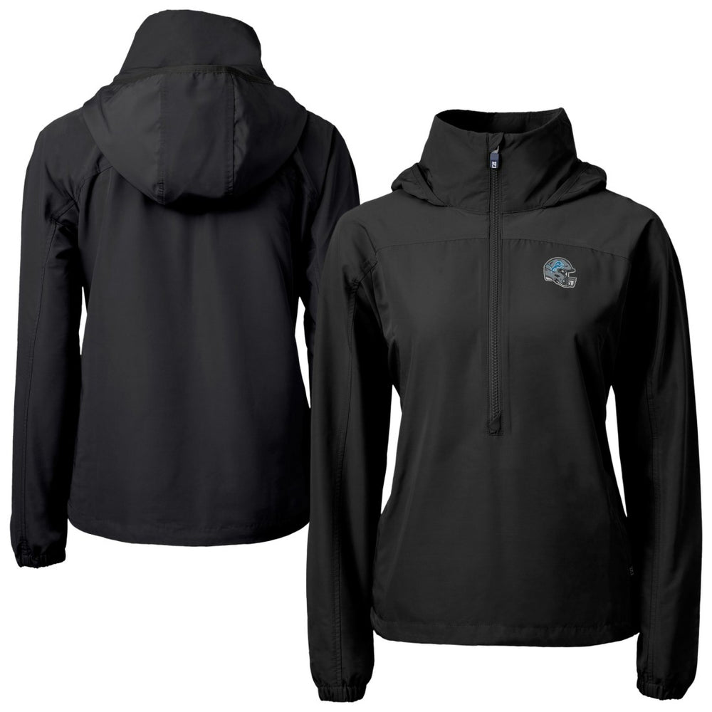 Detroit Lions Cutter & Buck Women's Charter Eco Recycled Half-Zip Hooded Anorak Jacket - Black - NFL