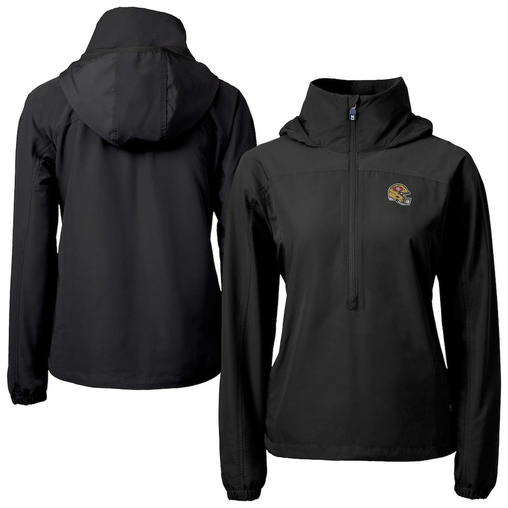 San Francisco 49ers Cutter & Buck Women's Charter Eco Recycled Half-Zip Hooded Anorak Jacket - Black - NFL