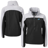 Detroit Lions Cutter & Buck Women's Charter Eco Recycled Half-Zip Hooded Anorak Jacket - Black - NFL