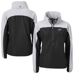 Detroit Lions Cutter & Buck Women's Charter Eco Recycled Half-Zip Hooded Anorak Jacket - Black - NFL