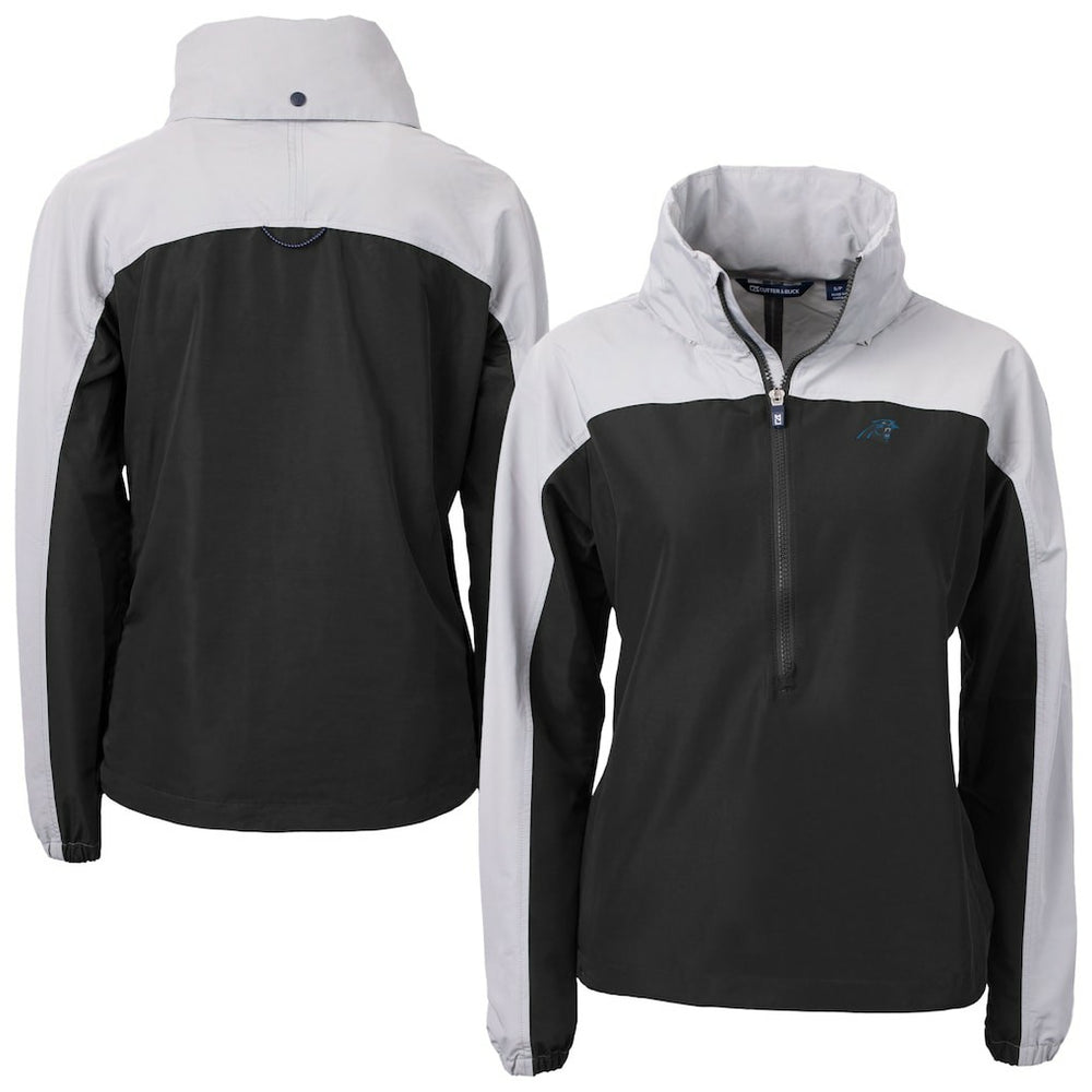 Carolina Panthers Cutter & Buck Women's Charter Eco Recycled Half-Zip Hooded Anorak Jacket - Black - NFL