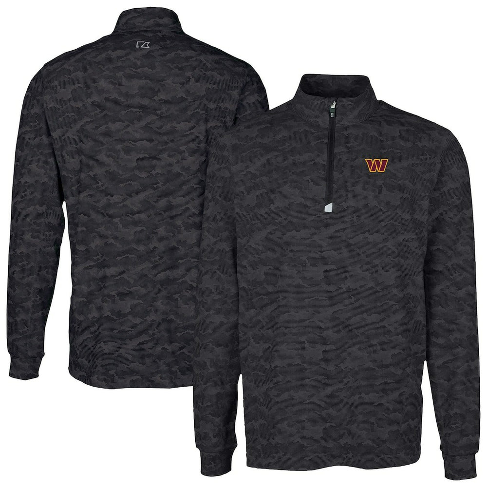 Washington Commanders Cutter & Buck Traverse Camo Print Stretch Quarter-Zip Top - Black - NFL