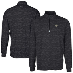 New Orleans Saints Cutter & Buck Traverse Camo Print Stretch Quarter-Zip Top - Black - NFL