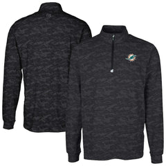 Miami Dolphins Cutter & Buck Big & Tall Traverse Eco Camo Tri-Blend DryTec Quarter-Zip Jacket - Black - NFL