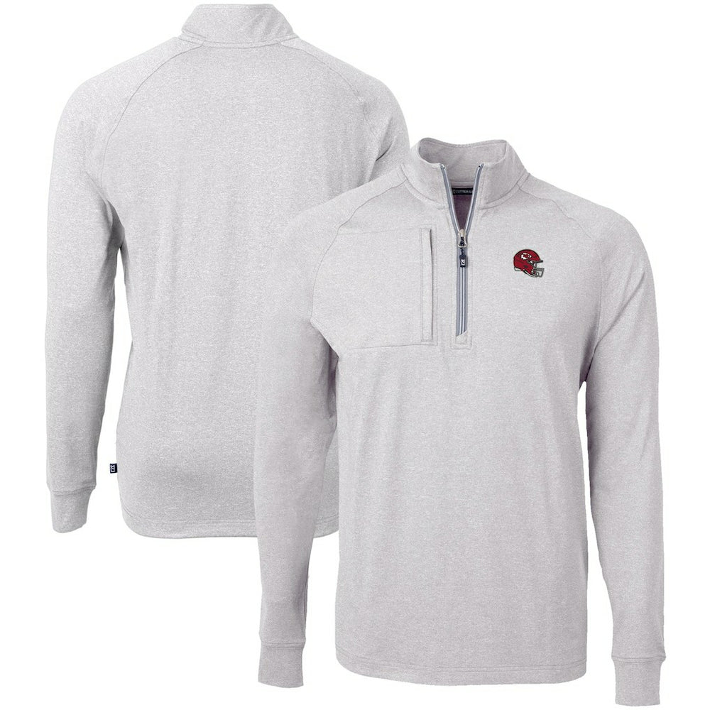 Kansas City Chiefs Cutter & Buck Big & Tall Adapt Eco Raglan Quarter-Zip Jacket - Heather Gray - NFL
