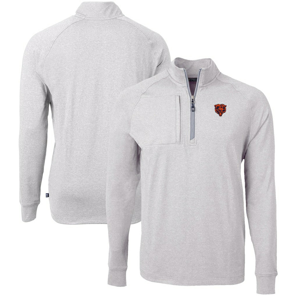 Chicago Bears Cutter & Buck Big & Tall Adapt Eco Raglan Quarter-Zip Jacket - Heather Gray - NFL