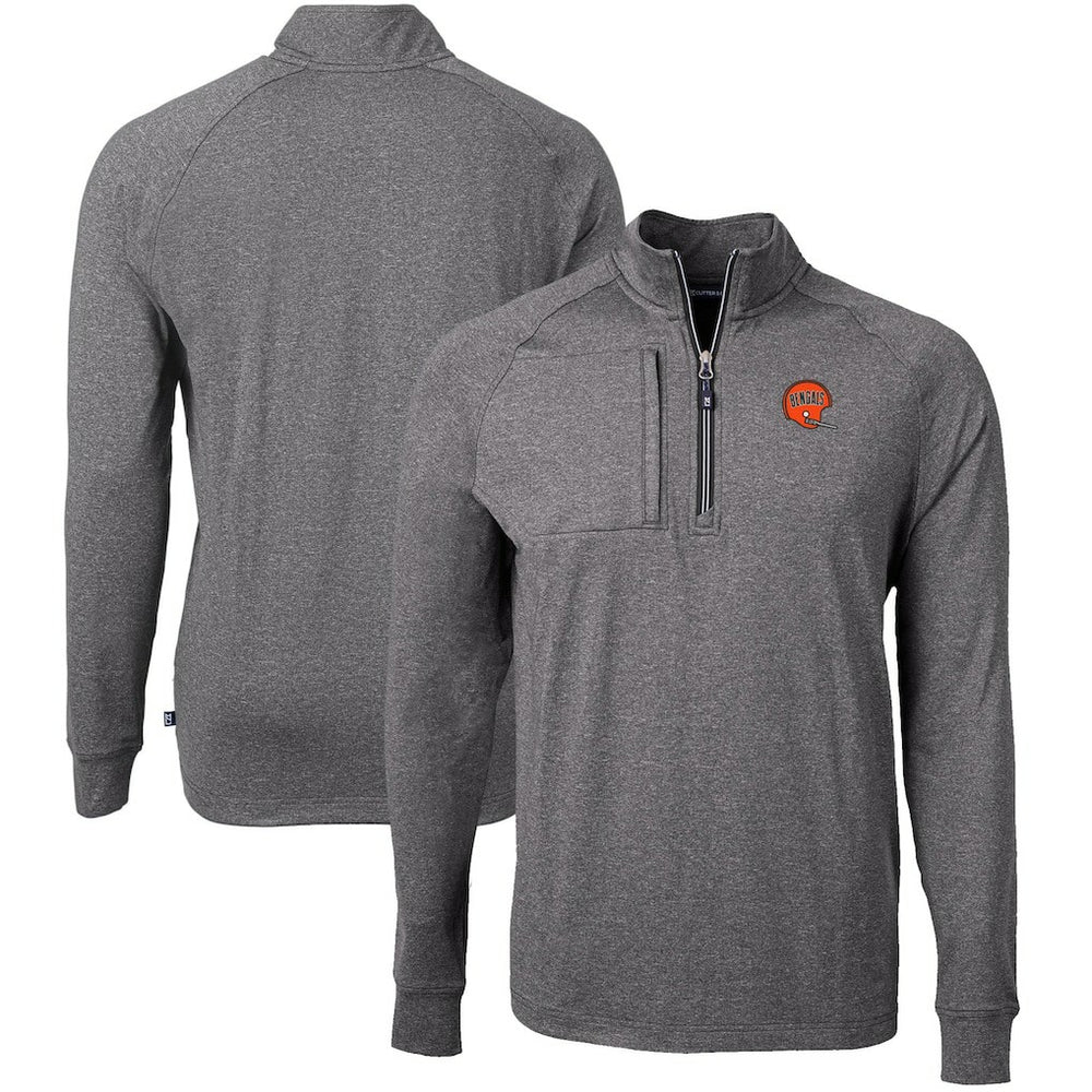 Cincinnati Bengals Cutter & Buck Big & Tall Adapt Eco Raglan Quarter-Zip Jacket - Heather Black - NFL