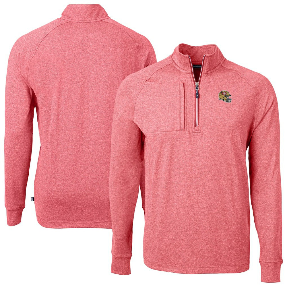 San Francisco 49ers Cutter & Buck Big & Tall Adapt Eco Raglan Quarter-Zip Jacket - Heather Scarlet - NFL