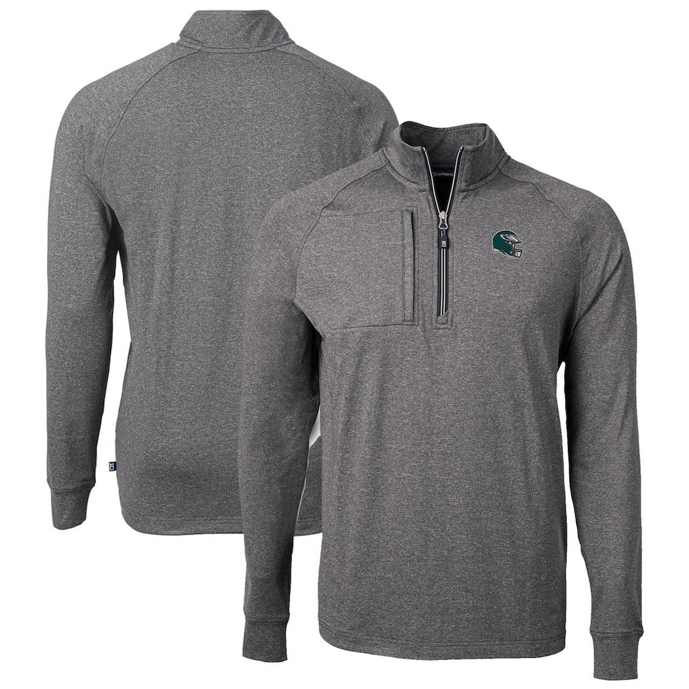 Philadelphia Eagles Cutter & Buck Big & Tall Adapt Eco Raglan Quarter-Zip Jacket - Heather Black - NFL