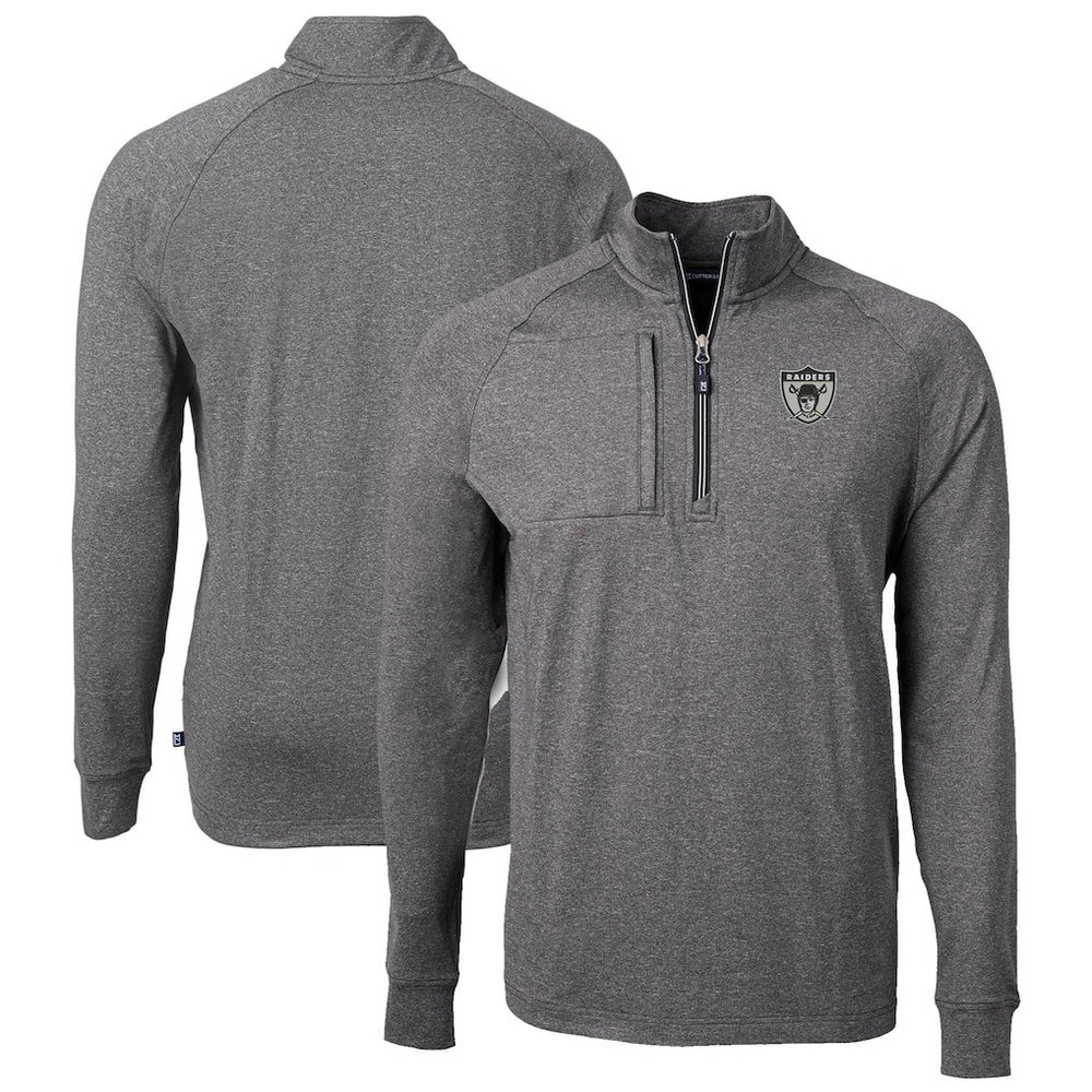 Las Vegas Raiders Cutter & Buck Big & Tall Adapt Eco Raglan Quarter-Zip Jacket - Heather Black - NFL