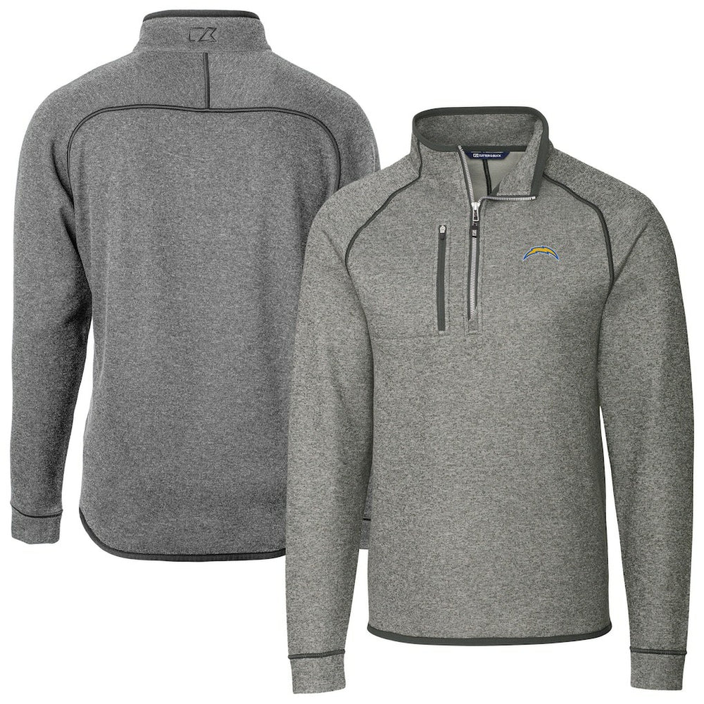 Los Angeles Chargers Cutter & Buck Big & Tall Mainsail Sweater-Knit Raglan Half-Zip Jacket - Heather Gray - NFL