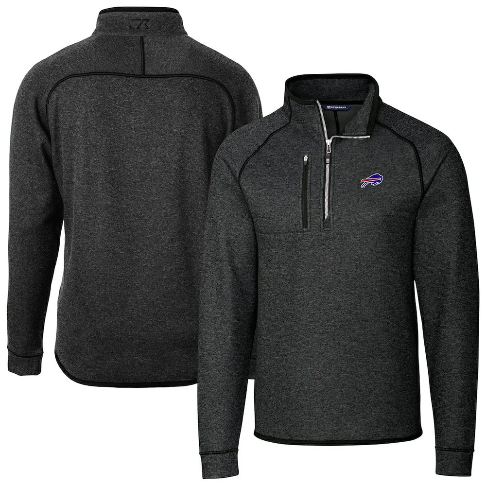 Buffalo Bills Cutter & Buck Big & Tall Mainsail Sweater-Knit Half-Zip Jacket - Heather Charcoal - NFL