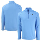 Carolina Panthers Cutter & Buck Peshastin Eco Fleece Tri-Blend Raglan Recycled Quarter-Zip Jacket - Heather Blue - NFL