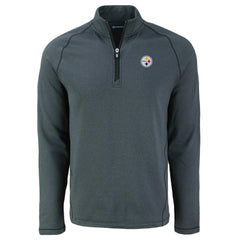 Pittsburgh Steelers Cutter & Buck Peshastin Eco Fleece Tri-Blend Raglan Recycled Quarter-Zip Jacket - Heather Black - NFL