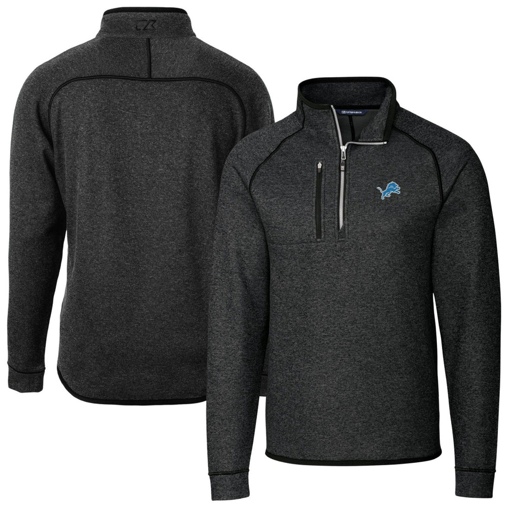 Detroit Lions Cutter & Buck Big & Tall Mainsail Sweater-Knit Raglan Half-Zip Jacket - Heather Charcoal - NFL
