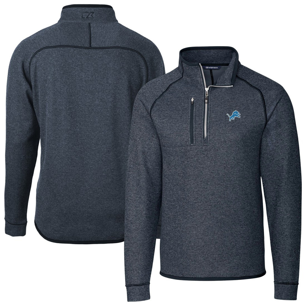 Detroit Lions Cutter & Buck Big & Tall Mainsail Sweater-Knit Raglan Half-Zip Jacket - Heather Navy - NFL