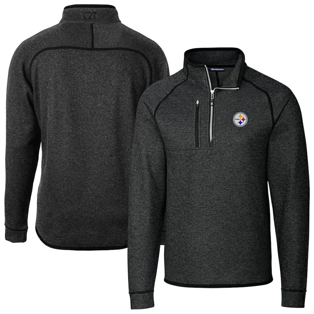 Pittsburgh Steelers Cutter & Buck Big & Tall Mainsail Sweater-Knit Raglan Half-Zip Jacket - Heather Charcoal - NFL
