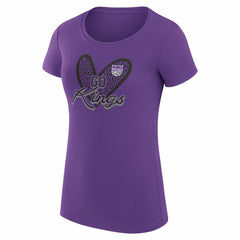 Sacramento Kings G-III 4Her by Carl Banks Women's Super-Slim Fit Lightweight Leopard Heart T-Shirt Purple