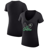 Boston Celtics G-III 4Her by Carl Banks Women's Super-Slim Fit Lightweight Leopard Heart V-Neck T-Shirt Black