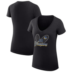 Golden State Warriors G-III 4Her by Carl Banks Women's Super-Slim Fit Lightweight Leopard Heart V-Neck T-Shirt Black