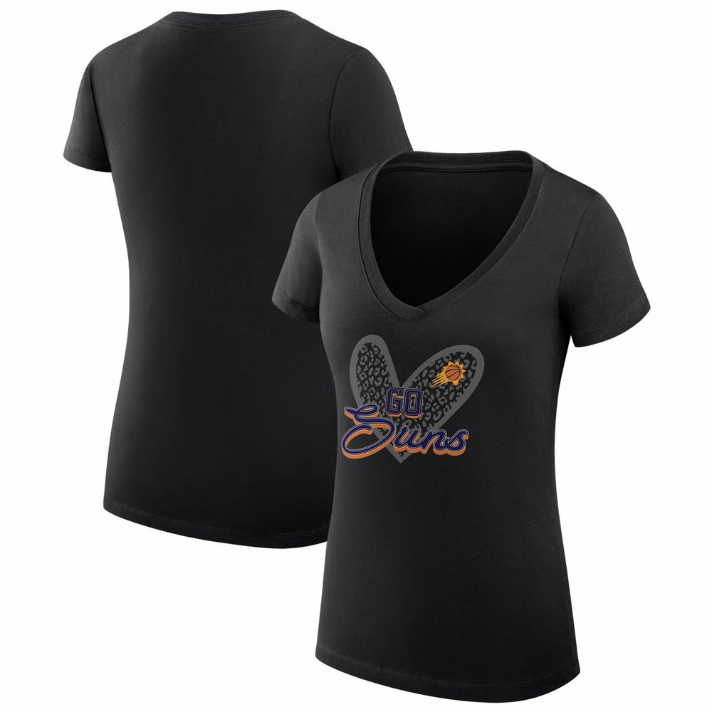 Phoenix Suns G-III 4Her by Carl Banks Women's Super-Slim Fit Lightweight Leopard Heart V-Neck T-Shirt Black