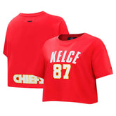 Travis Kelce Kansas City Chiefs Pro Standard Women's Player Name & Number Cropped Boxy T-Shirt - Red - NFL