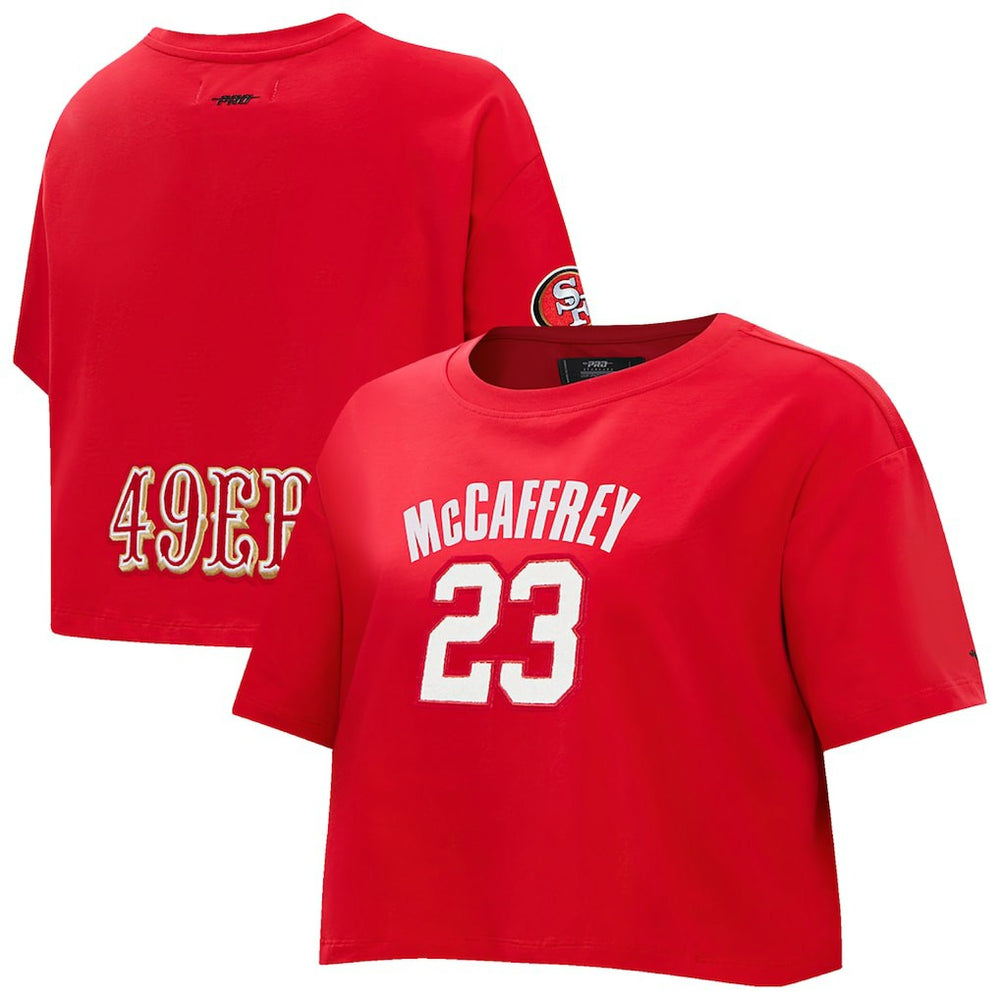 Christian McCaffrey San Francisco 49ers Pro Standard Women's Player Name & Number Cropped Boxy T-Shirt - Scarlet - NFL