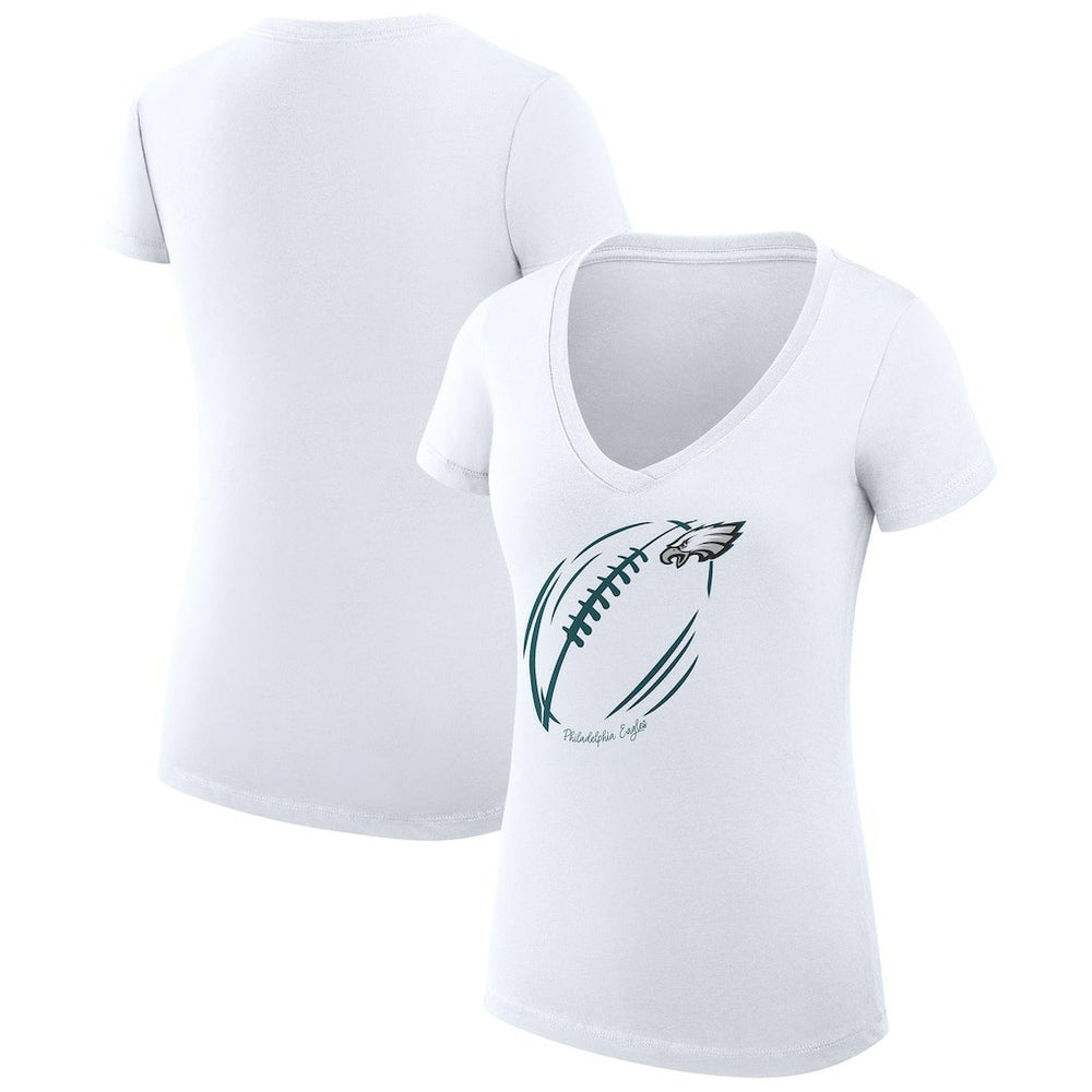 Philadelphia Eagles G-III 4Her by Carl Banks Women's Super-Slim Fit Lightweight Subtle Football V-Neck T-Shirt - White - NFL