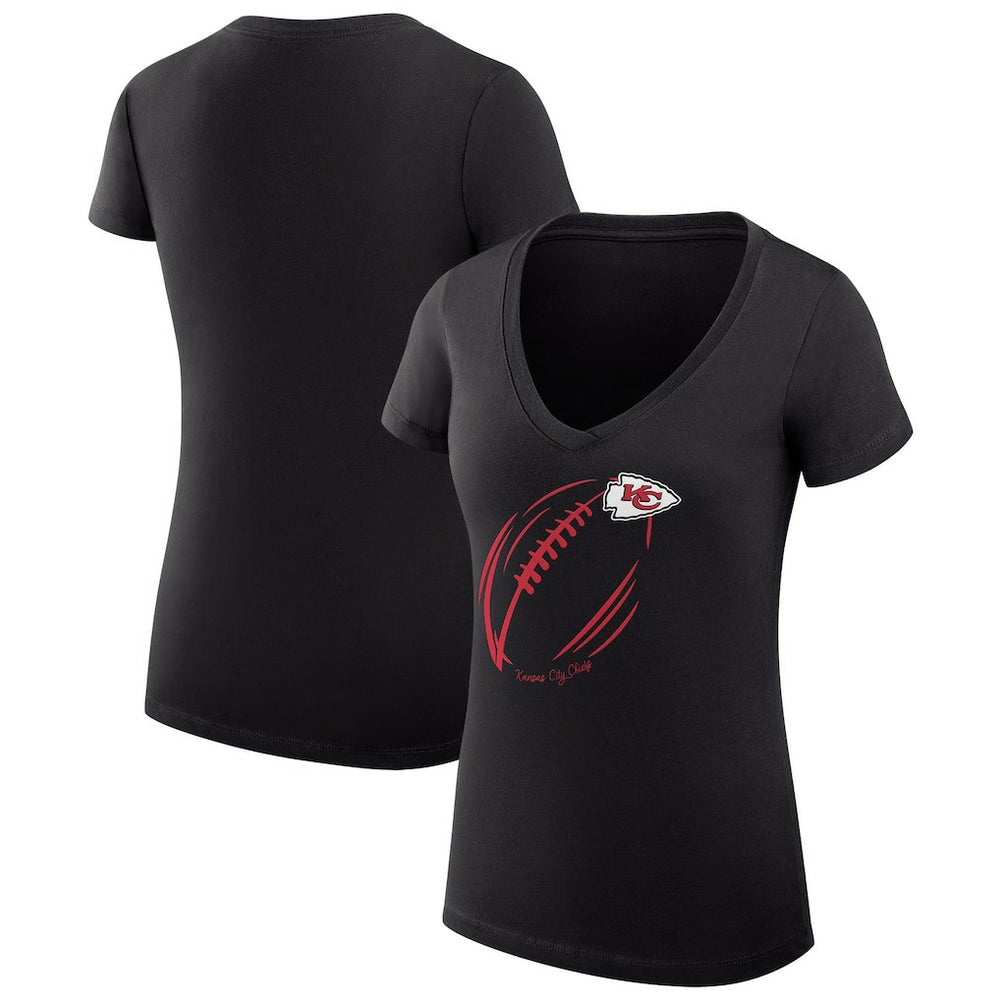 Kansas City Chiefs G-III 4Her by Carl Banks Women's Super-Slim Fit Lightweight Subtle Football V-Neck T-Shirt - Black - NFL